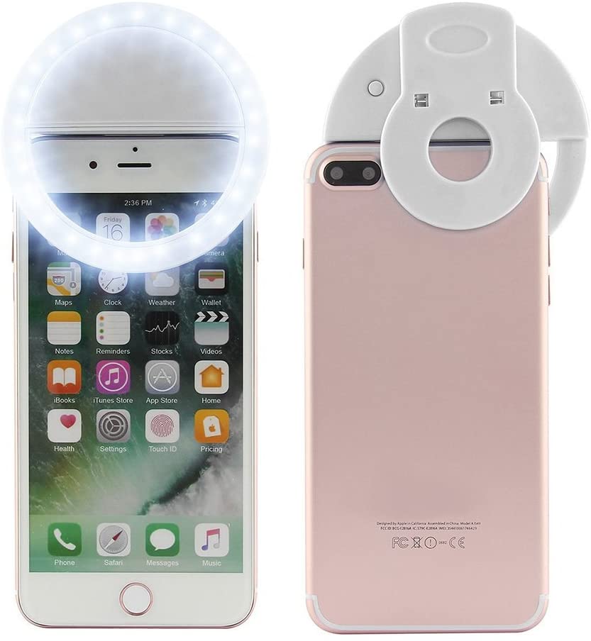 AUTOPkio Selfie Ring Light, 36 LED Light Ring USB Ricaricabile Regolabile 3 Livelli Luminosità con Clip per Smartphone Webcast Youtube Tiktok (Bianca)