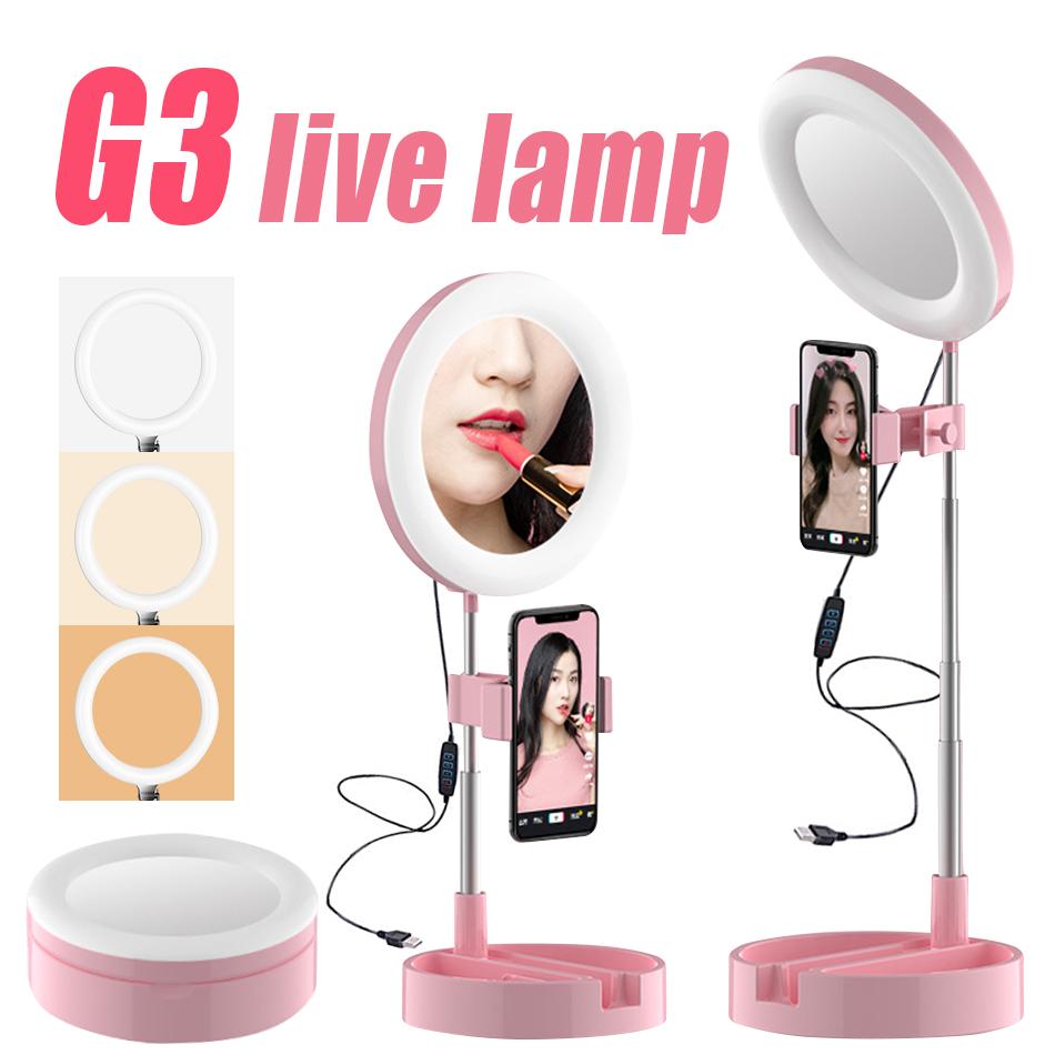 G3 LED Retractable Selfie Ring Light Dimmable Ring Lamp Photographic Lighting Tripod for Makeup Live Stream LED Camera